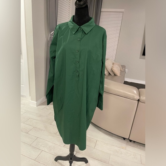 Universal Standard half button Green cotton Midi Dress M 18/20